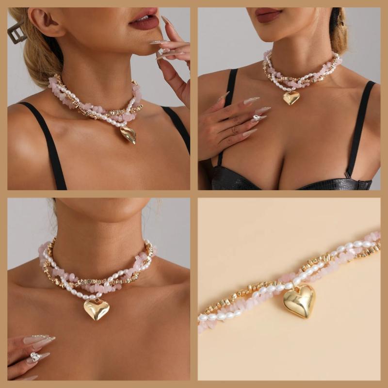Collana con Ciondolo a Cuore Vintage alla Moda per Donna Boho Croce con Perline Irregolari Catena di Cristallo Gioielli Collane Femminili Para Mujer