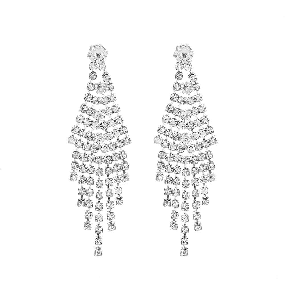 High Quality Light Luxury Full Diamond Exaggerated Chain Fringed Earrings Femininity Love Rhinestone Earrings Internet Celebrity Earrings Wholesale