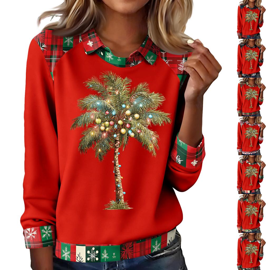 Women's Fashion Christmas Printed Long-Sleeve Pullover Top