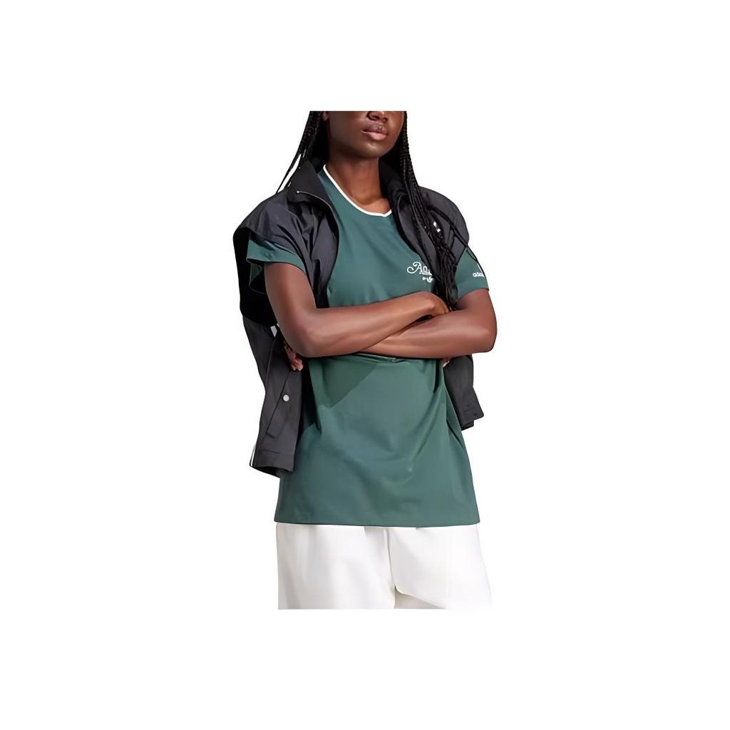 adidas Originals Alphabet Mini-Logo Bequemes Sportliches Atmungsaktives Kurzarm-T-Shirt Damen Oberteile Grün IX3540