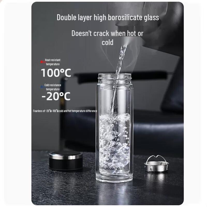 FUGUANG Double-Layer Glass Tea Infuser Mug, 400ml