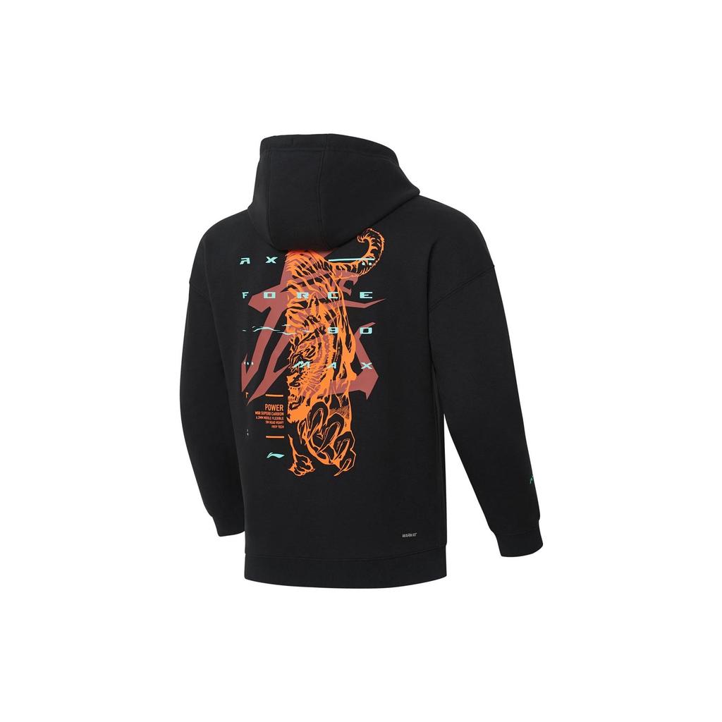 Li Ning Badminton Series Solid Color Logo Print Hooded Drawstring Long Sleeve Sweatshirt Men sweatshirt Black AWDSE95-1