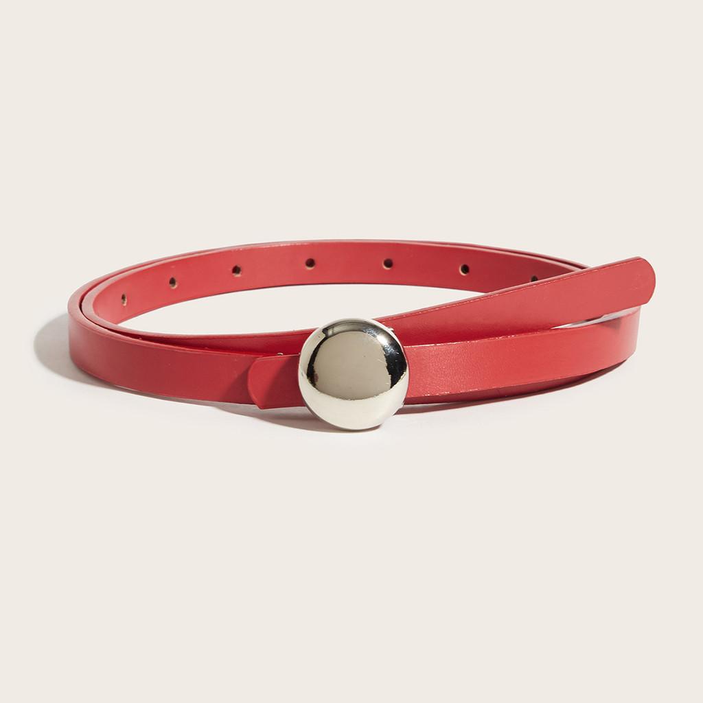 Womens Retro Skinny Belt Pu Leather With Circular Magnetic Closure For Street Style красный