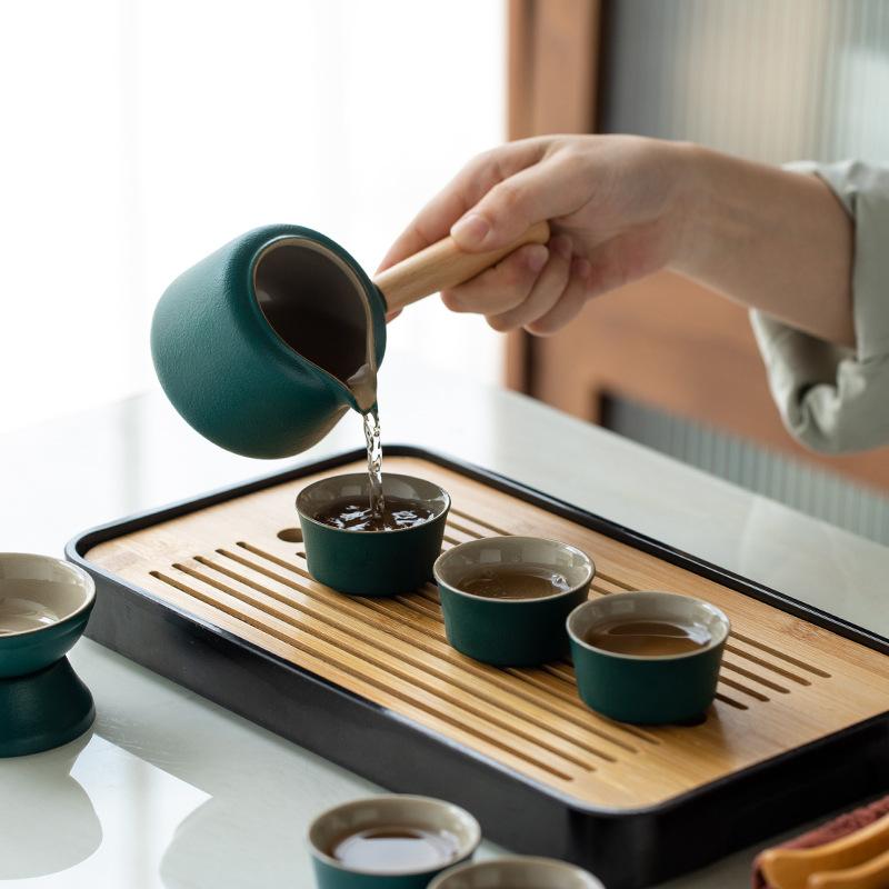 Japanese travel kung fu tea set small set household simple teapot ceramic teacup outdoor tea tray portable bag