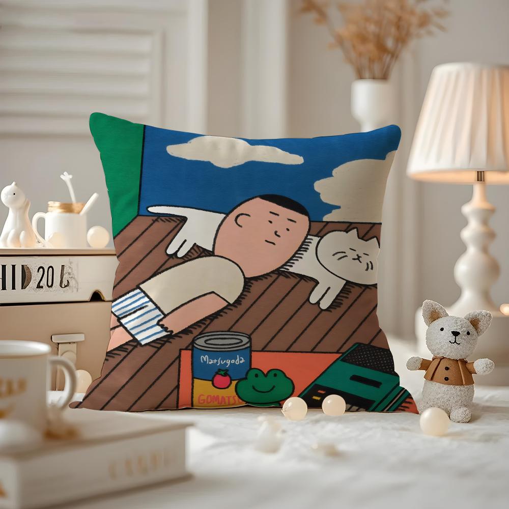 Cat Daily Life Illustrations Cushion Cover Pattern Printed Pillowcase For Living Room Sofa Cushion Cover & Bedroom Decor