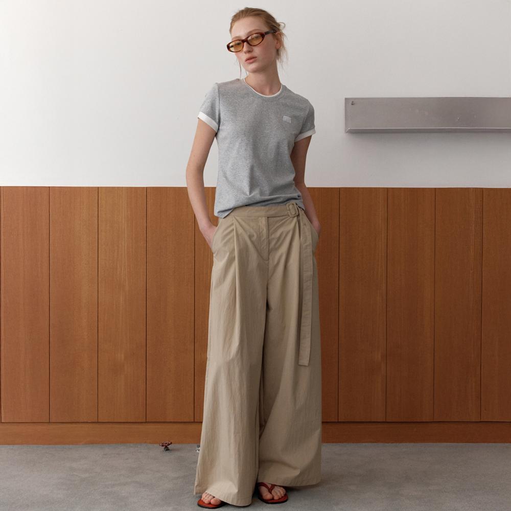 Elssibeui Pin-Tuck Wide Belted Pants_Beige