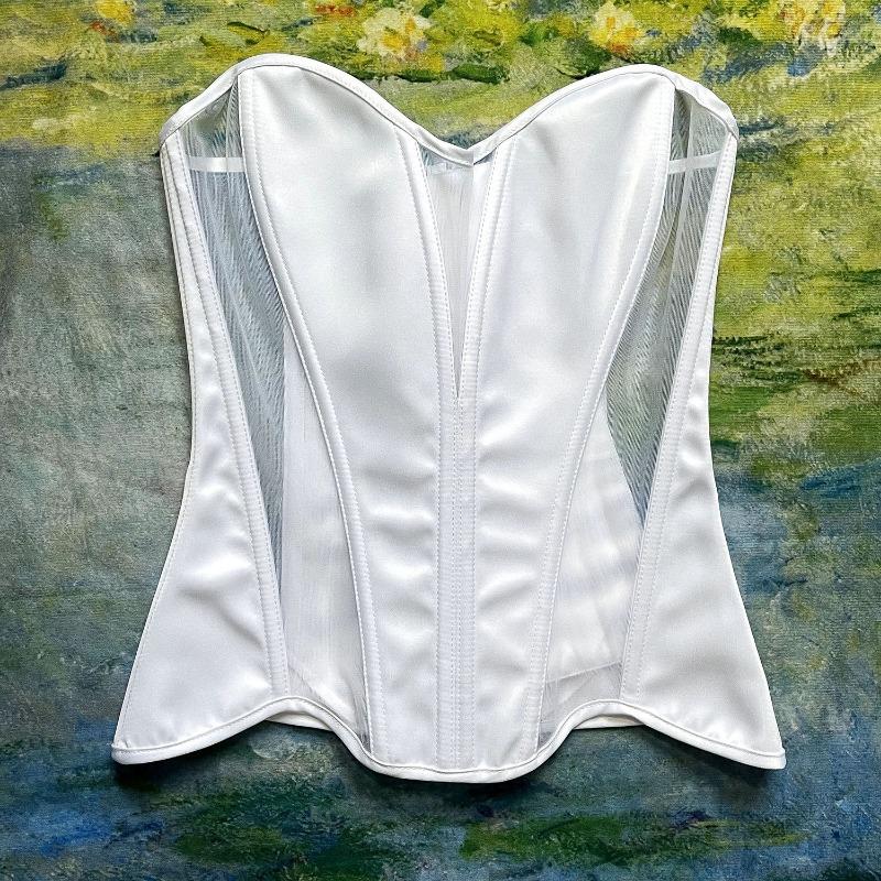 Sexy European American Ins Style Cat Ear Shaping Mesh Satin Bustier Top