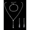 4-piece Women's Sparkling Wedding Set, Rhinestone Bracelet Necklace, Earrings, Party and Banquet Accessories