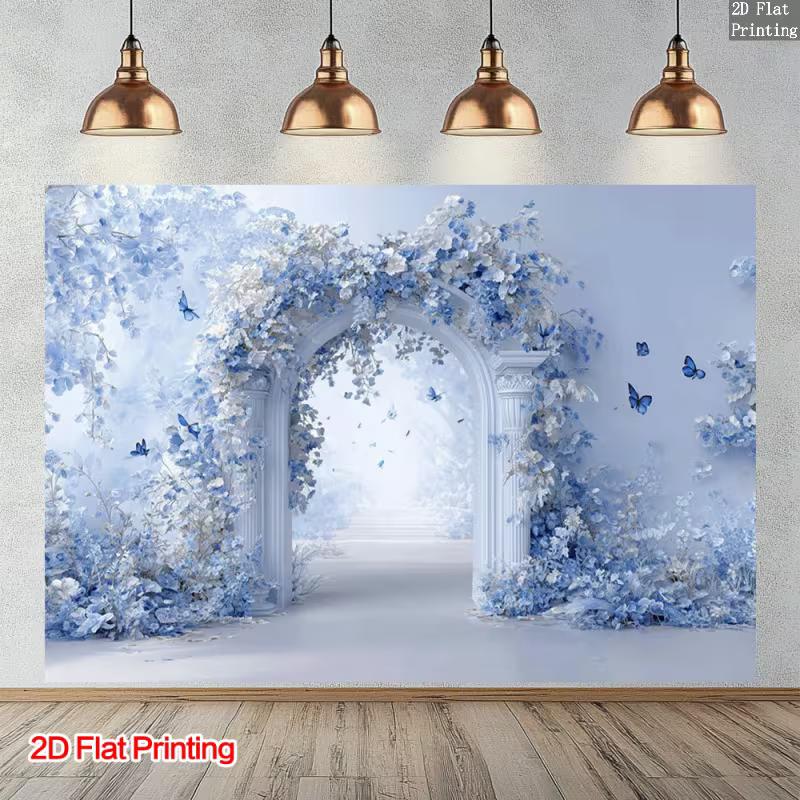 2D Blaue Blumenbogen Kulisse Hochzeitszeremonie Fotografie Hintergrund