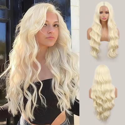 Synthetic Long Wavy Wig Long Blonde Wigs For Women Natural Looking Hair Wigs Halloween Coustume Cosplay Wigs