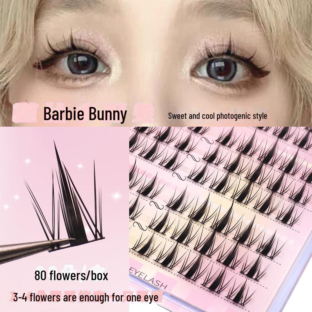 

Barbie Cartoon Eye False Eyelashes - Natural Black Thin Stem Clusters for Beginners