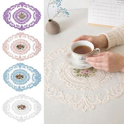 Oval Insulation Dining Mat Anti-scald Coffee Drink Pad Lace Embroidered Coaster for Home Decor
