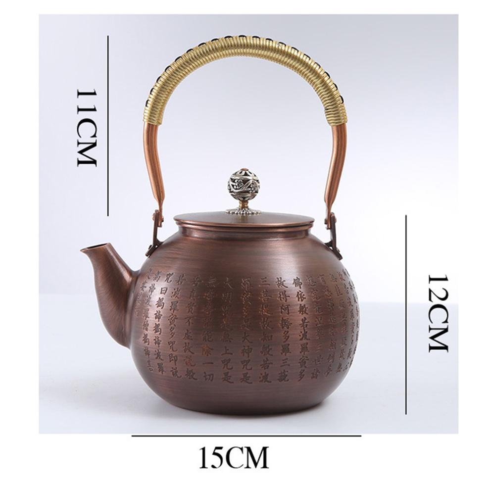 Vintage red copper pot, Heart scripture teakettle, High-capacity boiling water pot for brewing tea, Chinese style copper teapot