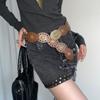 Vintage Western Belt Vintage Pu Leather Waistband Steampunk Wide Waist Belt Western Large Round Buckle Belt For Themed Party