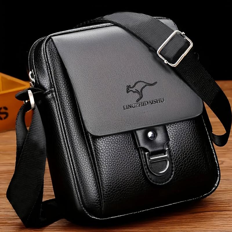 Genuine leather-feel PU leather men s single-shoulder bag, hang bag, men s backpack, crossbody bag, casual small bag чёрный
