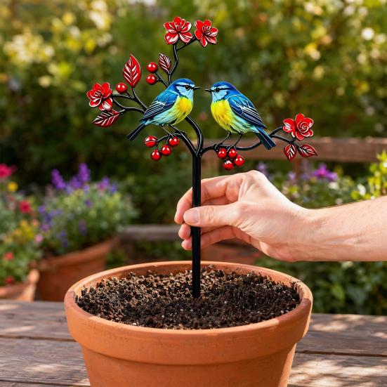 Non-fading Metal Garden Posts Bird Stake Decor, Weather Resistant Printed Flat Yard Art Ornament, Rustproof Planter Outdoor Markers Pot Insert