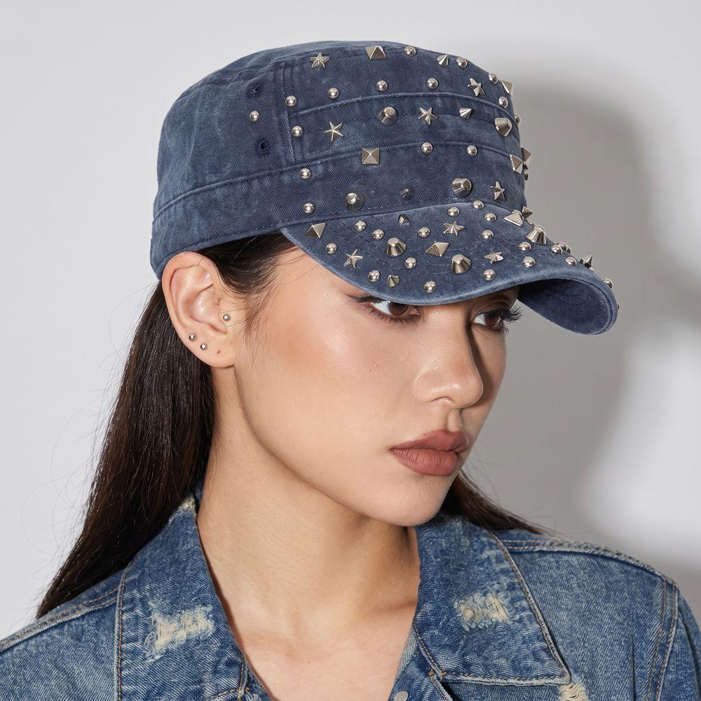 Cotton Rivet Flat Top Hat Y2k Retro Baseball Cap Casual Rivet Peaked Cap Girl