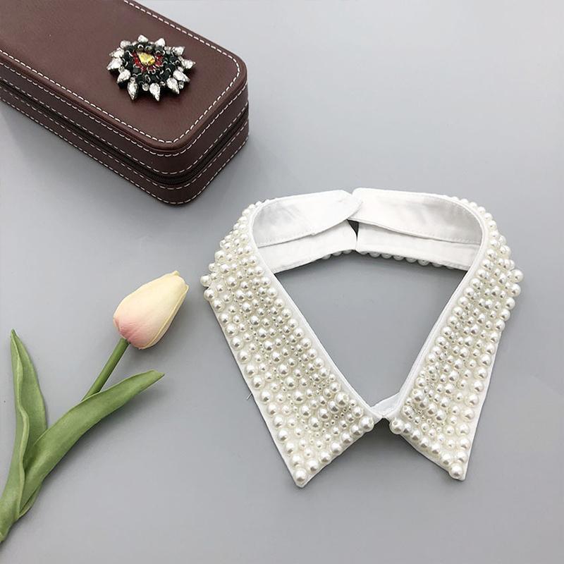 Women Pearl Fake Collar Retro Lace Beaded Collar Choker Necklace Party Bride Clothing Accessories Sweet Detachable False Collar