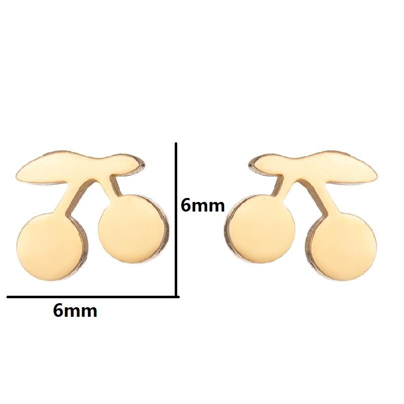 SMJEL Summer Cherry Earrings Ladies Stainless Steel Fruit Stud Earrings Small Watermelon Apple Pineapple Unique Zircon Gift