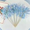 5Pcs Creative Plug-in Birthday Carnival Colorful Rain Silk Cake Plugin Cake Decoration New Year Tassel Baking Plug-in Card