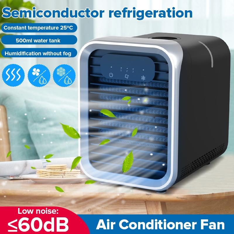 

27W 3 mode Mini Portable Air Conditioner Semiconductor refrigeration Humidification Desktop Cooling Fans Air Cooler Home Office 220V black ＆ orange