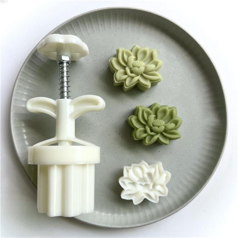 2Pcs Hibiscus Cookie-Stamp Mooncake Mold Mid-Autumn Festival DIY Hand Press Cookie-Stamp Pastry Tool Moon Cake- Maker