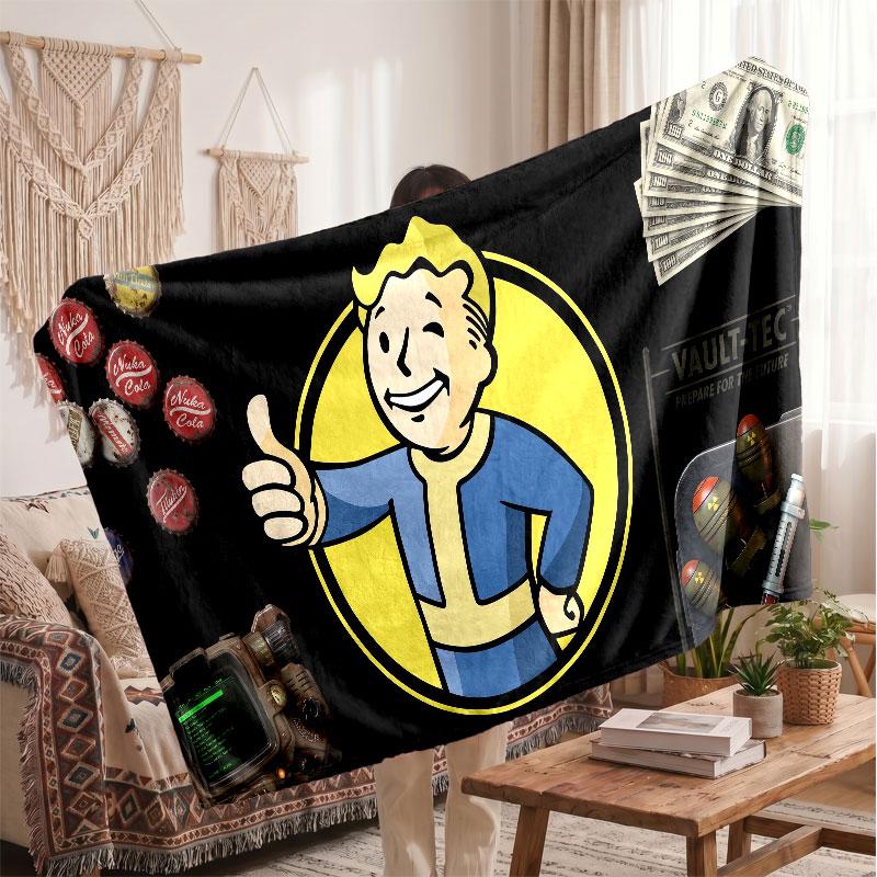 Warm Flannel BlanketFallout Vault Boy Soft Cozy Throw Blanket for Bedroom Couch