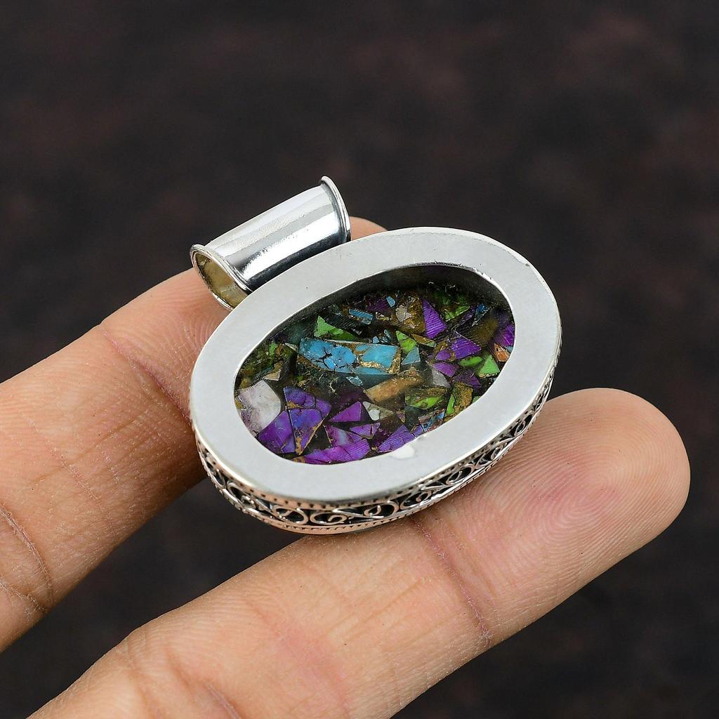 Fiesta Kingman Türkis-Anhänger, Multi-Kupfer-Türkis-Anhänger, zierlicher Edelstein-Schmuck, 925er Sterlingsilber-Anhänger, handgefertigter Vintage-Anhänger