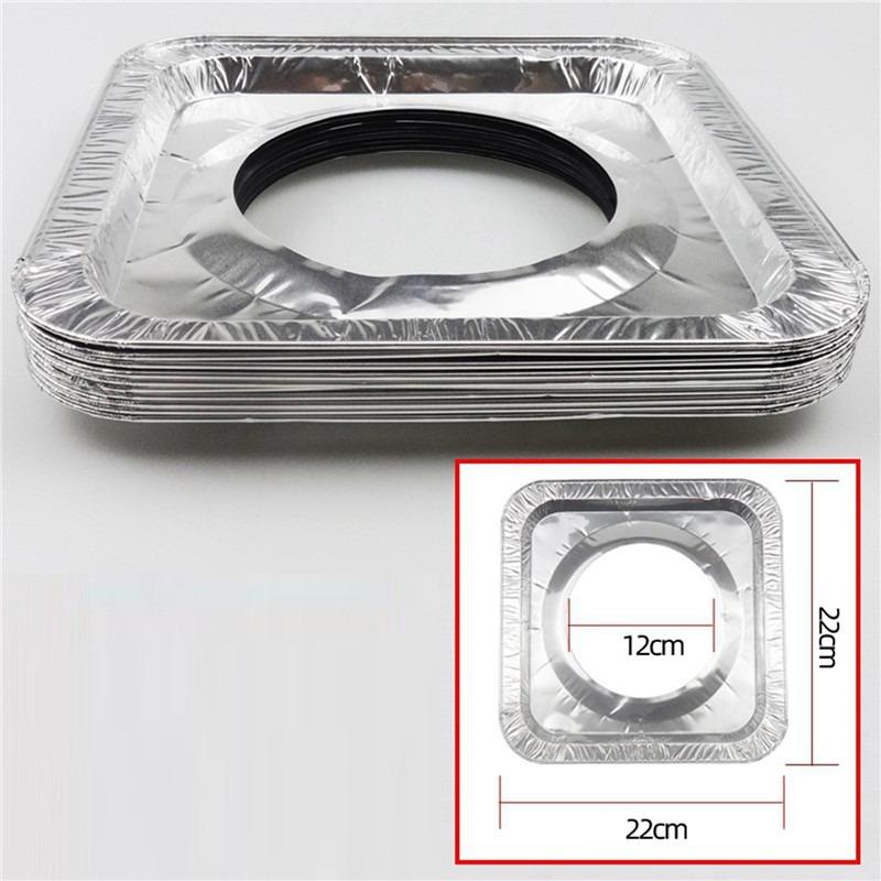 10pcThick Aluminum Foil Stove Burner Gas Oven Cover Reusable for Gas Stove Top Liners Oil-proof Cleaning Pad Square Round Mat