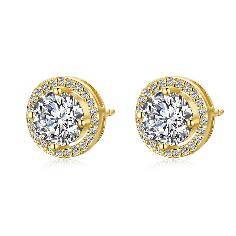 Boucles d'oreilles Puces Halo en Argent Sterling 925 Plaqué Or 18 Carats avec Moissanite VVS1 Couleur D | Bijoux Fins Scintillants de Luxe pour Femmes