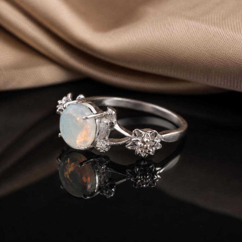 Milky Opal Gemstone Silver Customized Ring 925 Sterling Silver White Stone Ring, Opal Gemstone Jewelry CZR-14-20