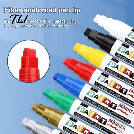 Plastic Surface Paint Pens 12 Colors Flat Tip Marker, Oil Based Broad Pen for Metal Tire Steel Glass Leather, Waterproof Quick Dry Touch Up