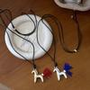 Sweater Chain Pony Pendant Necklace Long PU Leather Necklace Personality Wax Rope Necklace  Girls