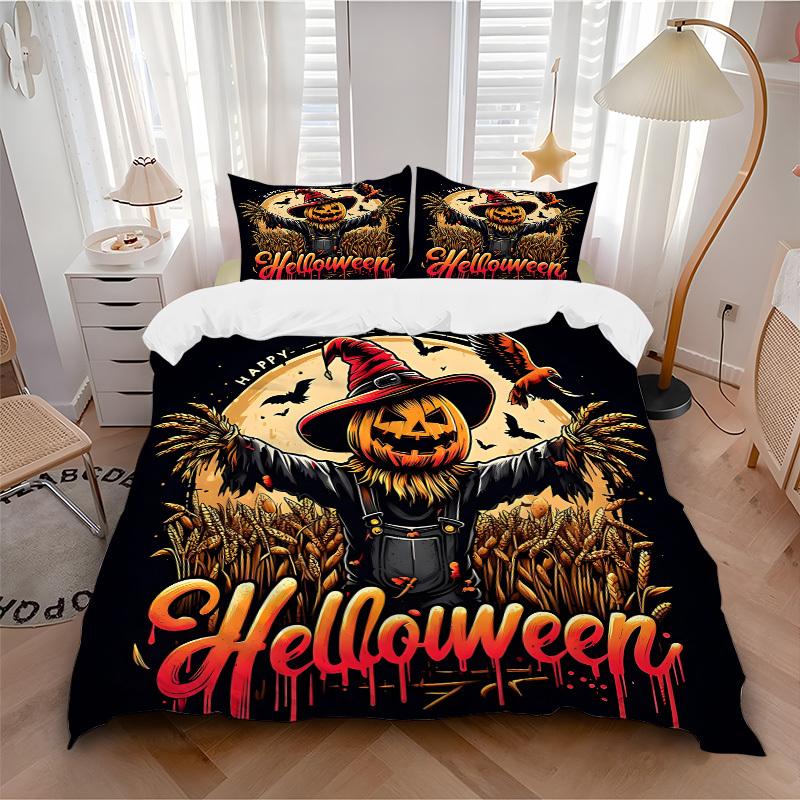 

3pc Halloween Scarecrow Cover Set - 1 Quilt Cover + 2 Pillowcases, All Seasons Bedroom Setting, Perfect for Home058 135x200cm
