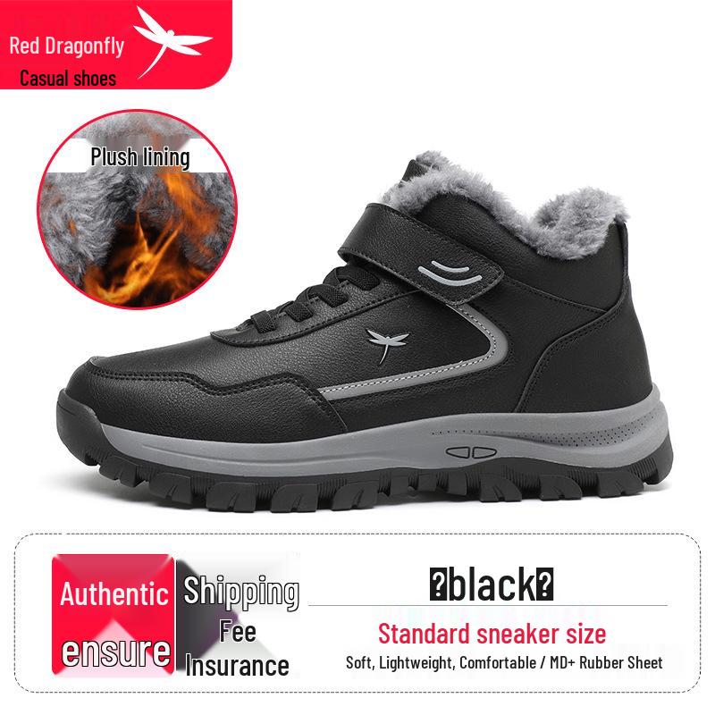 Red Dragonfly Men s Winter High-Top Casual Shoes: Velvet Warm, Soft-Sole, Non-Slip for Middle-Aged and Elderly. 44