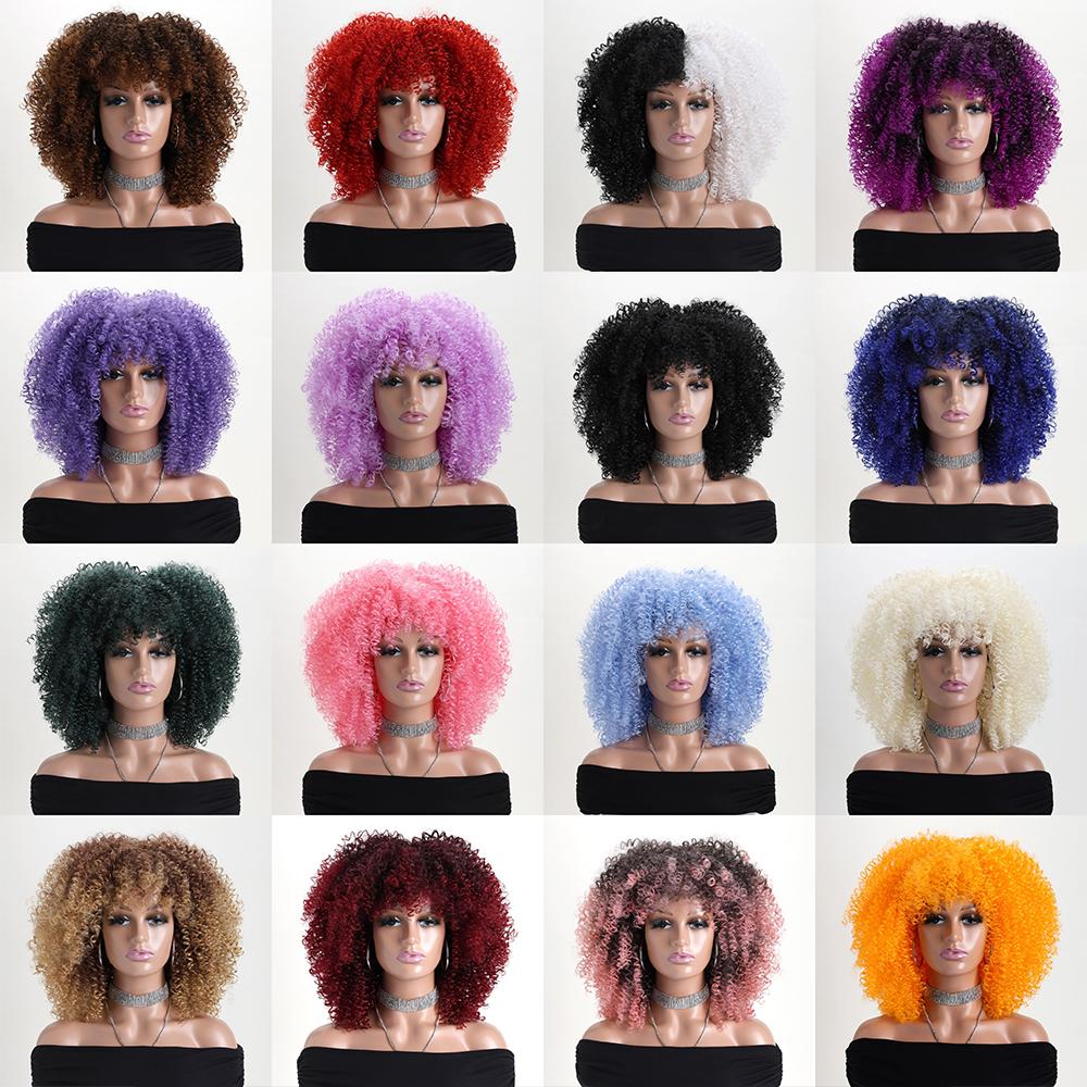16 Zoll Afro Kinky Curly Synthetikhaar Gradient Lila Perücken mit Pony Weiche Flauschige Faser Perücken für Party Cosplay Tägliche Nutzung