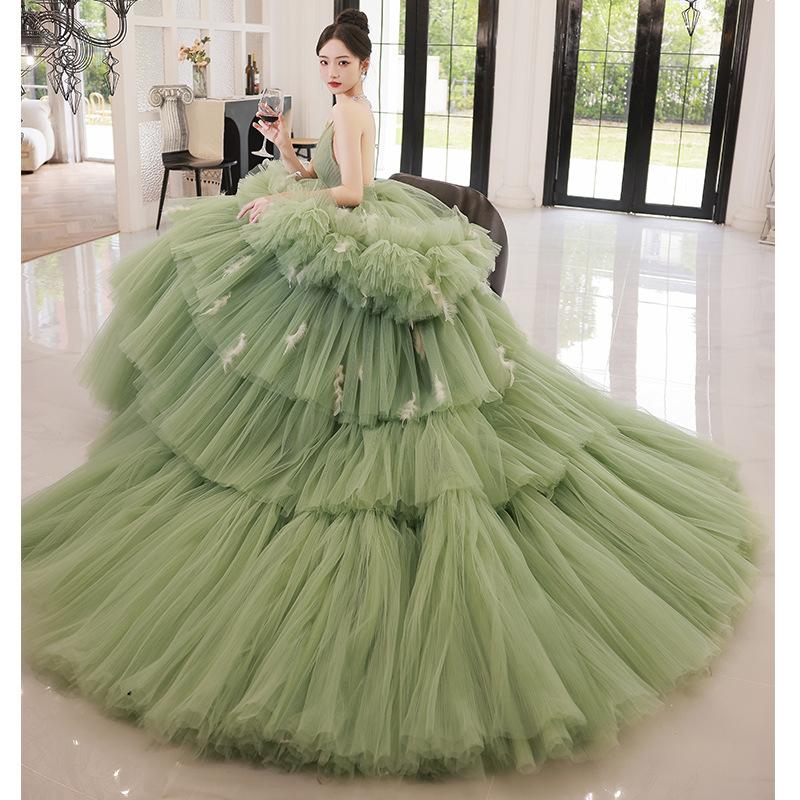 

Зеленая юбка для вечернего платья женская банкетная легкая роскошь высокая мода юбка-торт нишевое высокое качество французское легкое свадебное платье XXXL