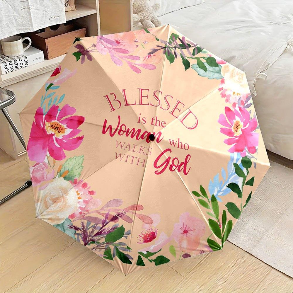 

Pink & Red Floral Open/Close Umbrella - 8-Rib Compact Folding Travel Umbrella with Faith Verse Design (Beige/ Color) - Portabl (as the picture,iron&8K)