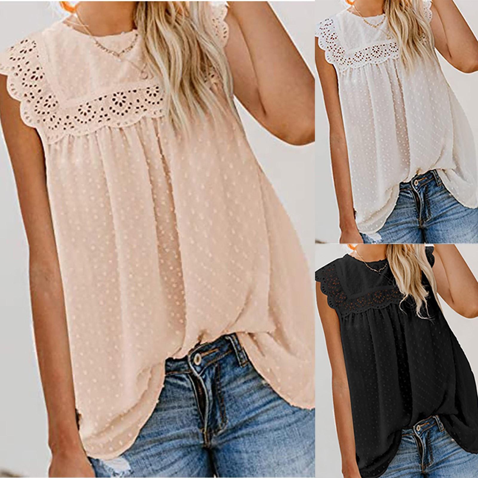 

Women s Fashion Sexy Round Neck Loose Sleeveless Chiffon Vest Casual T-shirt