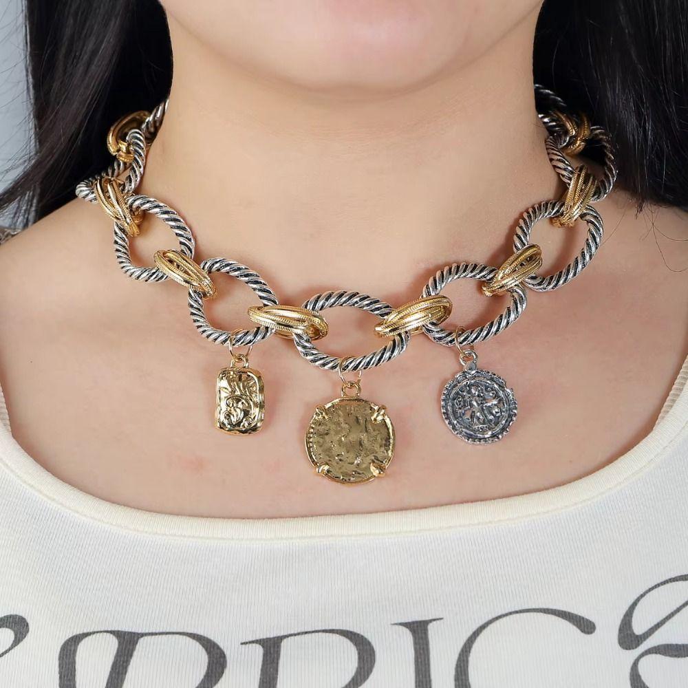 Fashion Cuban Chain Necklaces Vintage Neck Jewelry Charm Geometric Pendant  Holiday