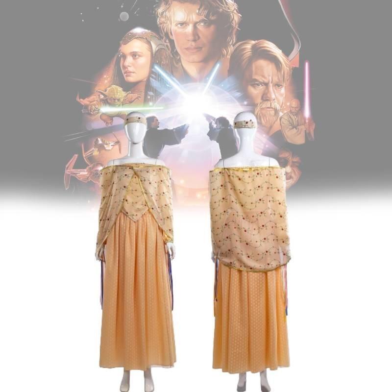 Costume élégant de la reine Amidala de Star Wars, tenue unisexe pour cosplay et jeu de rôle fantastique.