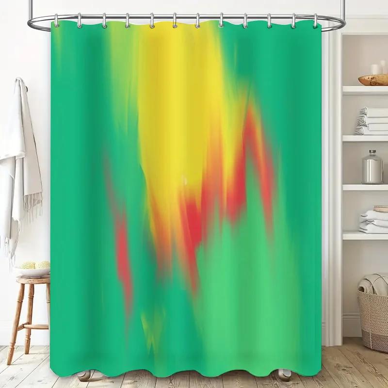 Colorful Green Shower Curtain with Red and Yellow Accent for Bathroom Decor Polyester Fabric, Water-Resistant Print Design