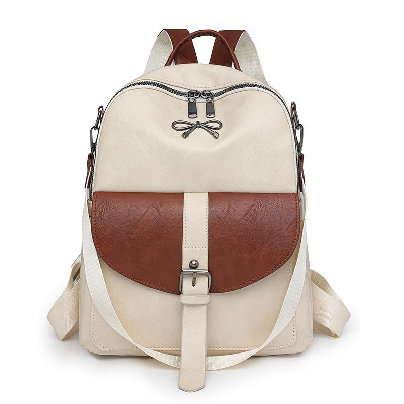 Contrast Color Stitching Women's Bow Backpack Vintage Commuter PU Backpack