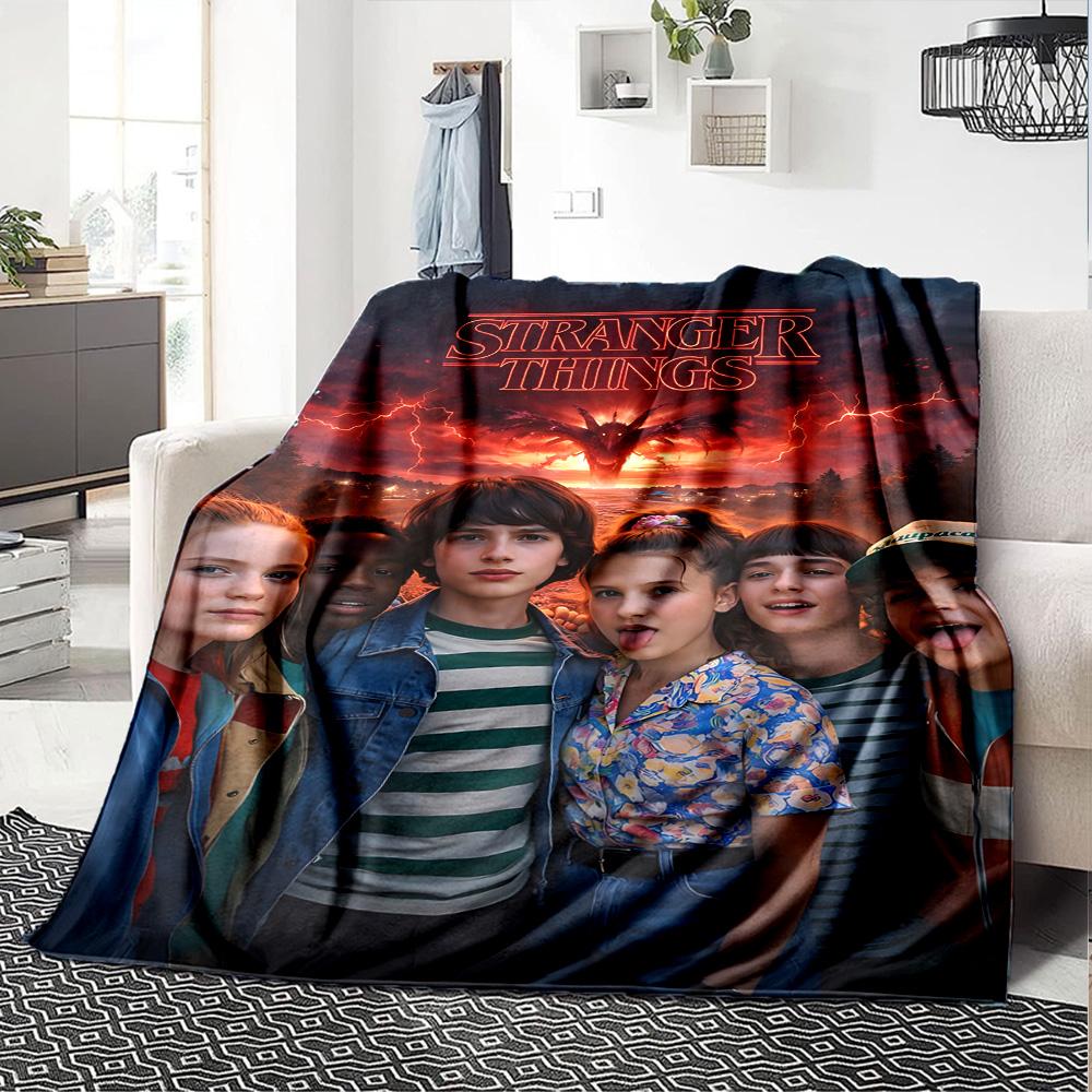 1pc Stranger Things Shadows Tomorrow Flannel Blanket,Ultra Soft Warm Plush Throw for Home Bedroom Bed Sofa Cover Camping Picnic Gift Y72432