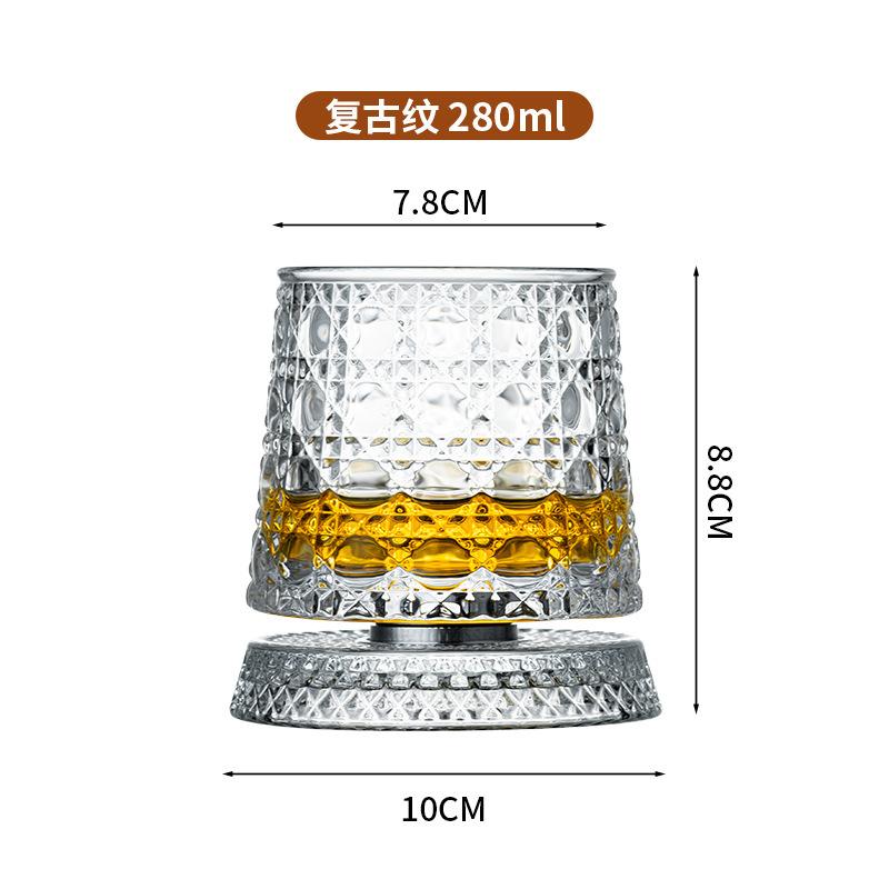 Crystal Rotating Whisky Tumblers Cocktail Whiskey Glasses Bar Drinkware for Bourbon & Scoth & Vodka, Whiskey Drinks Etc