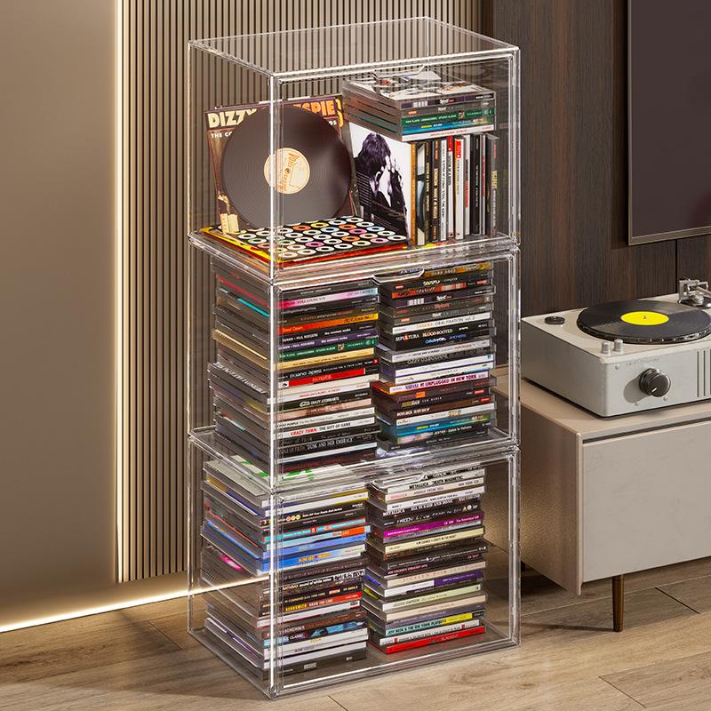 מדף ספרים שקוף אלבום CD שולחני עמיד בפני אבק קיבולת גדולה אקריליק ארון תצוגה קופסת אחסון ספרים קופסת מיון מגזינים