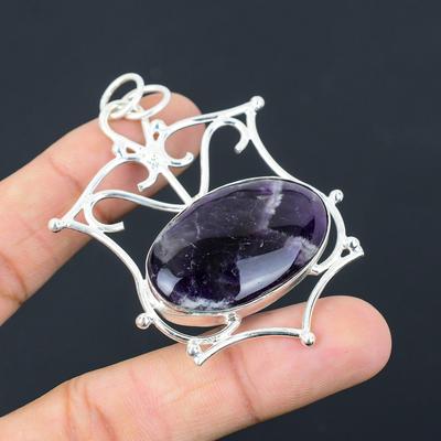 Wedding Gift For Her 925 Silver Natural Chevron Amethyst Gemstone Pendant
