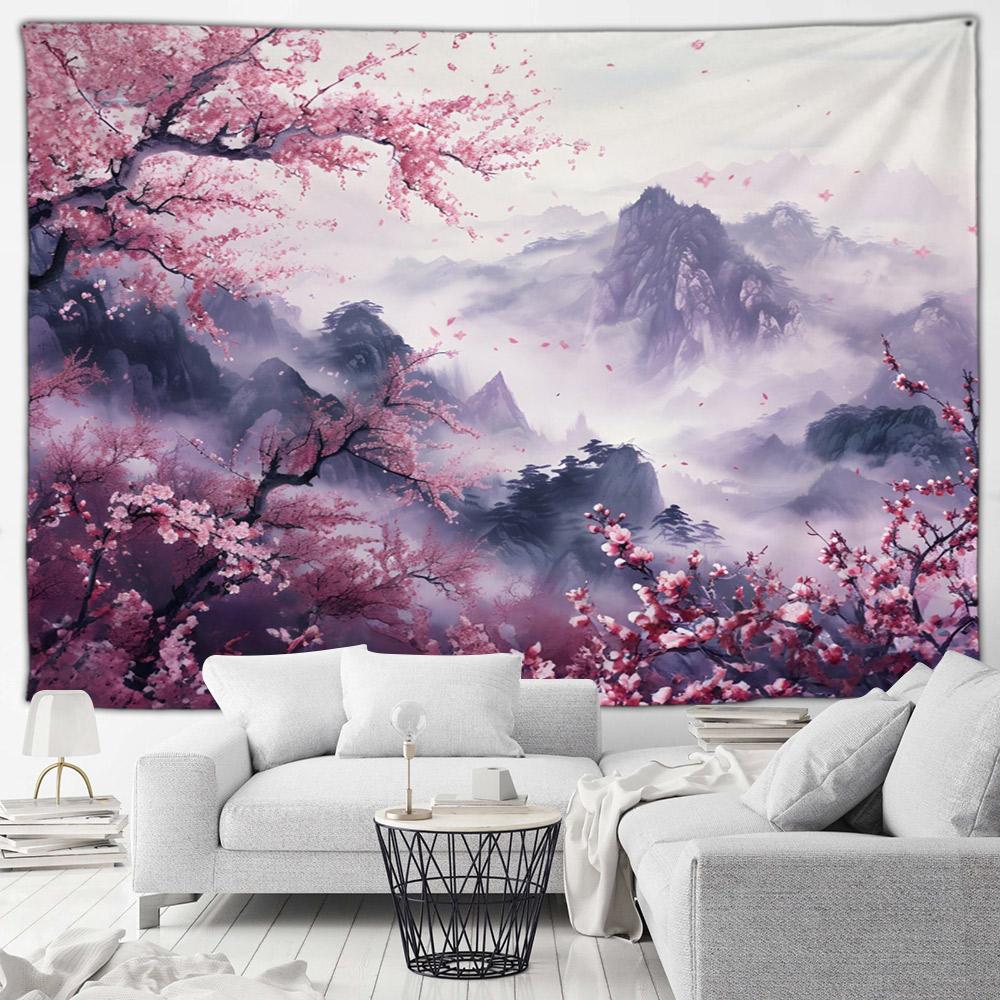 Asian Style Landscape Tapestry Nature Scenery Forest Waterfall Bedroom Living Room Home Wall Hanging Decor Natural Tapestry