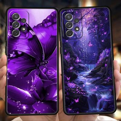 Phone Case for Samsung Galaxy A55 A53 A52 A52S A51 A41 A35 A32 A25 A23 A15 A13 A71 A72 5G Soft TPU Shell Art Purple Butterfly