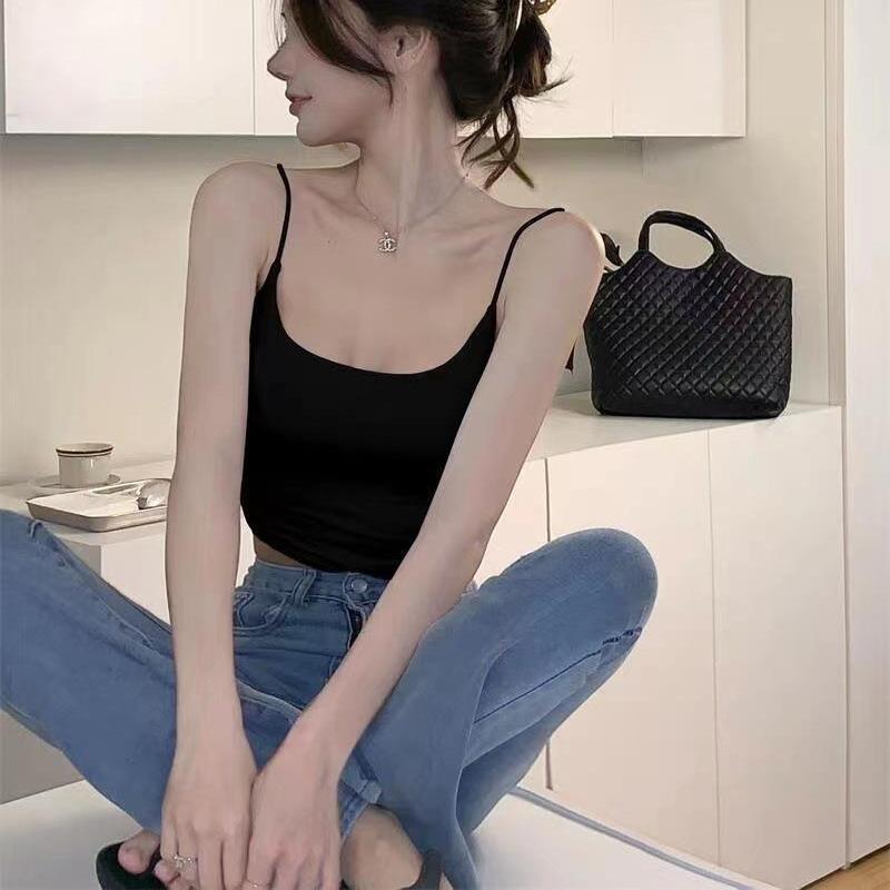 Dámské letní tílko s vycpávkou na hrudi, ledově hedvábné, halterové, crop topy, tílko s odhaleným zádovým výstřihem, módní trubkové tílko bez rukávů, zkrácená vesta